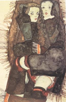 Egon Schiele Two Girls on Fringed Blanket (mk12) china oil painting image